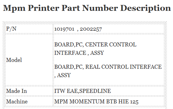 Mpm Printer Board 1019701