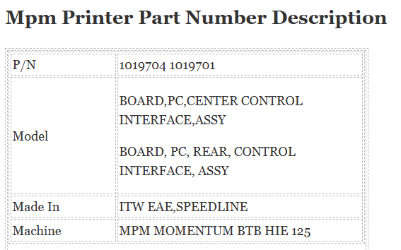 Mpm Printer Board 1019704