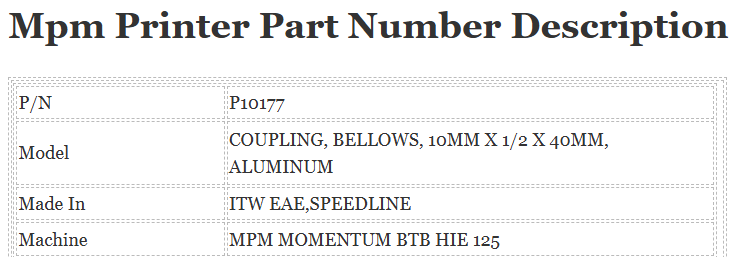 Mpm Printer Coupling P10177