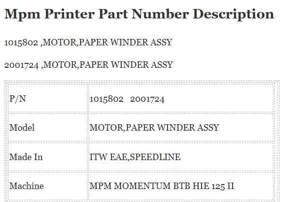 Mpm Printer Motor 1015802