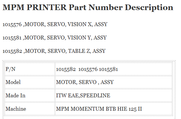 Mpm Printer Motor Servo 1015576