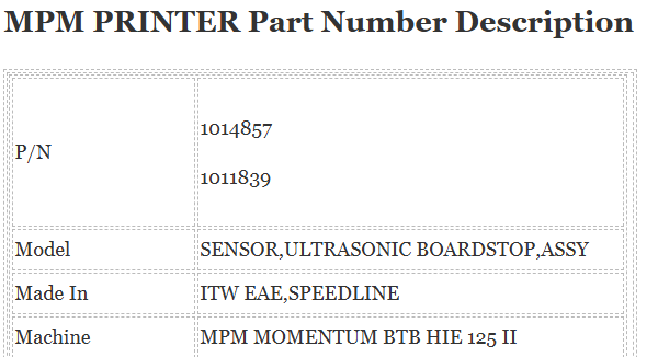 Mpm Printer Sensor boardstop