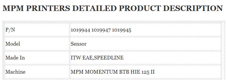 Mpm Printer Sensor 1019944