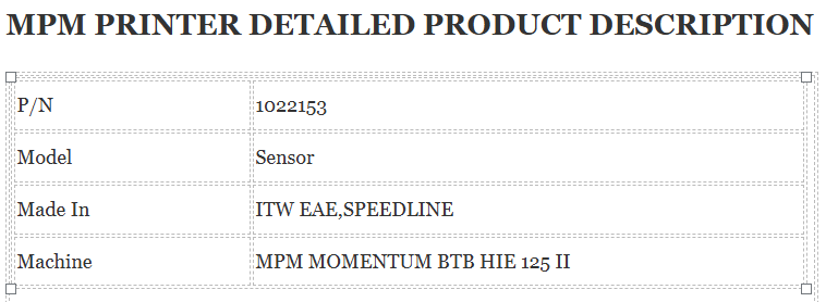 MPM Printer Sensor 1022153