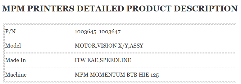 MPM Printer 1003645 Motor 1003647