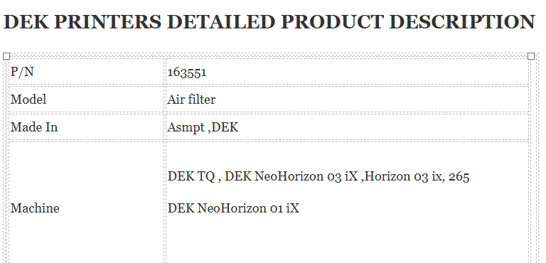 163551 Air filter Asmpt Dek Printer