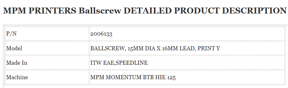 2006133 Ballscrew Mpm Printer