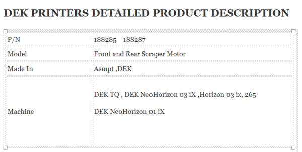 Dek Printer 188285 Scraper Motor 188287 Origin New Asmpt