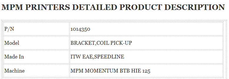 1014350 refers to a bracket used in MPM printers