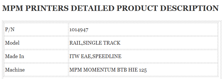 MPM RAIL SINGLE TRACK CONVEYOR 1014947