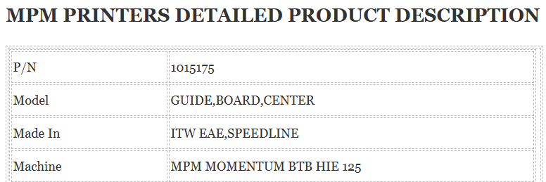 1015175 refers to a high-quality guide board used in MPM printers