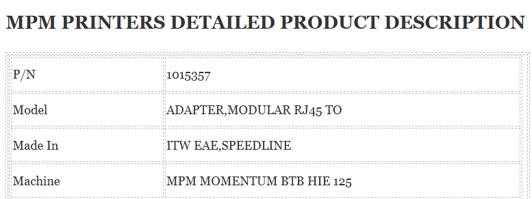 MPM Printer 1015357 Adapter