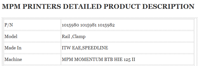 Mpm Printer 1015980 RAIL