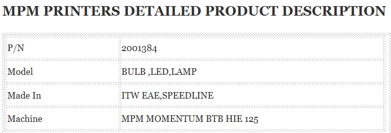 Mpm Printer BULB 2001384