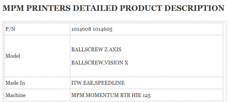 Mpm Printer Ballscrew 1014608