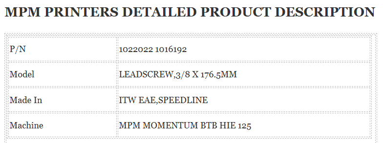 Mpm Printer Ballscrew