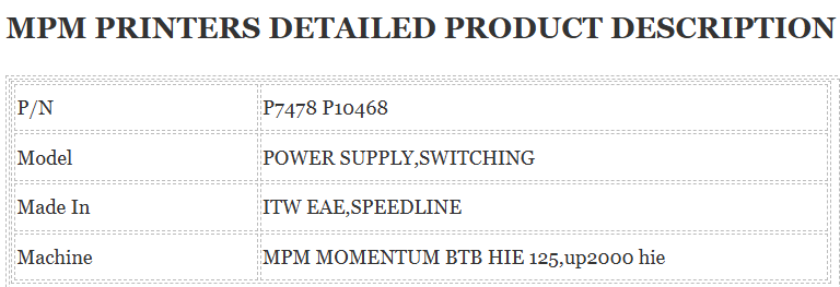 MPM Printer P7478 Power Supply