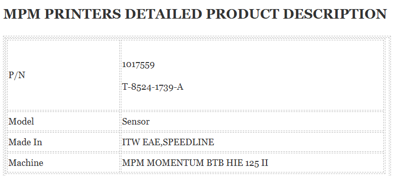 Mpm Printer Sensor 1017559