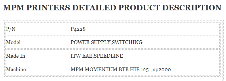 P4228 Power Supply Mpm Printer