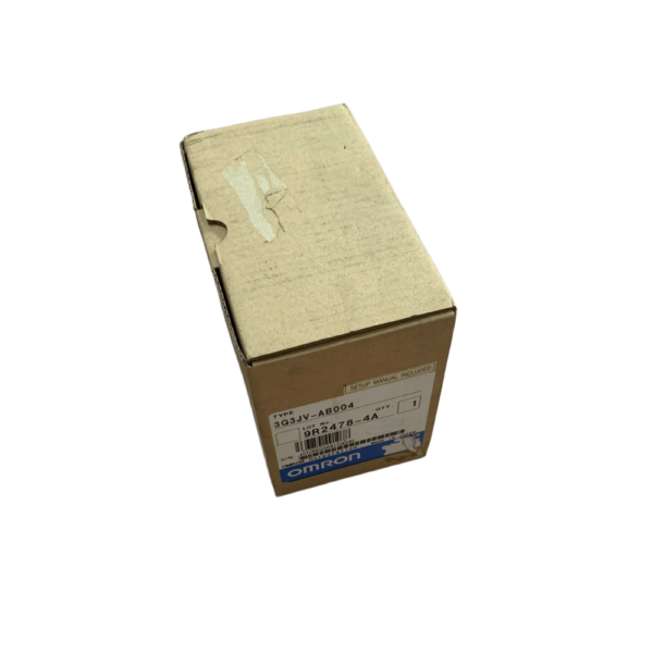 Omron 3G3JV-AB004-A Motor Controller – 3/4HP, 230V, 1-phase input, 3A output, used for precise motor speed control.