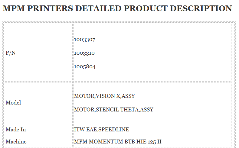 MPM Printer 1003307 Down Stop MOTOR