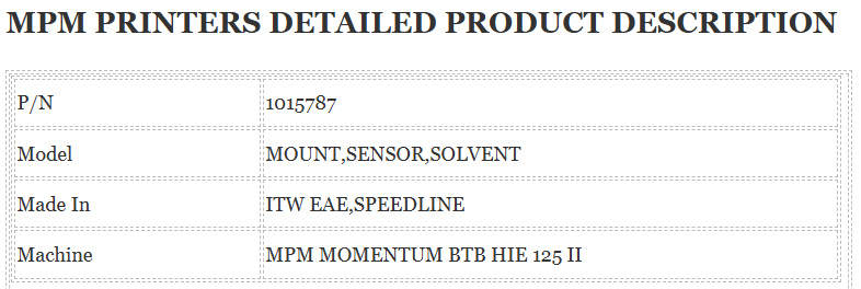 MPM Printer 1015787 Sensor