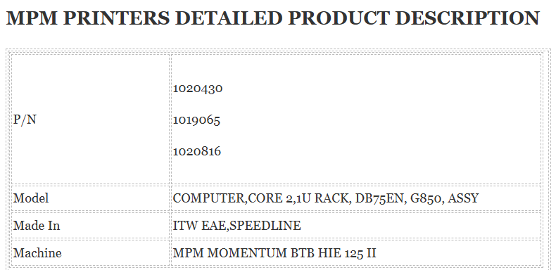 MPM Printer 1020430 computer