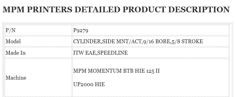 Good Quality MPM SMT Stencil Printer Cylinder P9279