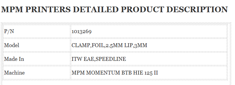 FOIL,2.5MM LIP,3MM ,MPM Printer 1013269 CLAMP