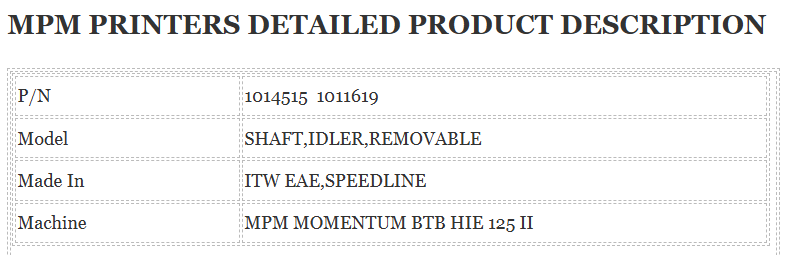 1014515 1002599 1014306 for MPM momentum mpm125 BTB stencil printer