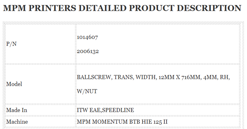 Mpm Printer 1014607