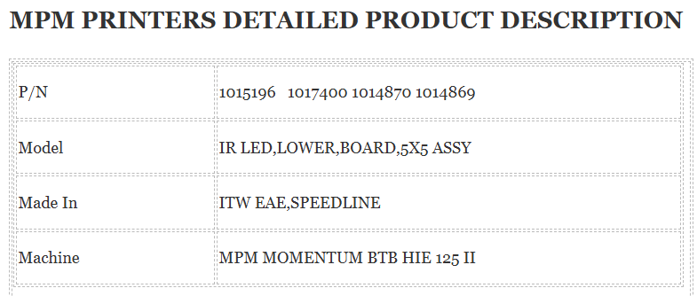 Mpm Printer 1015196 IR LED,LOWER,BOARD,5X5