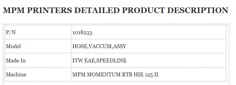 MPM Printer 1018233 Hose