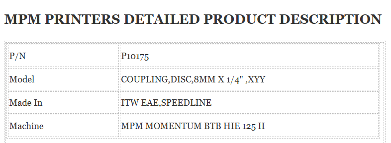 Mpm Printer Momentum II COUPLING P10175