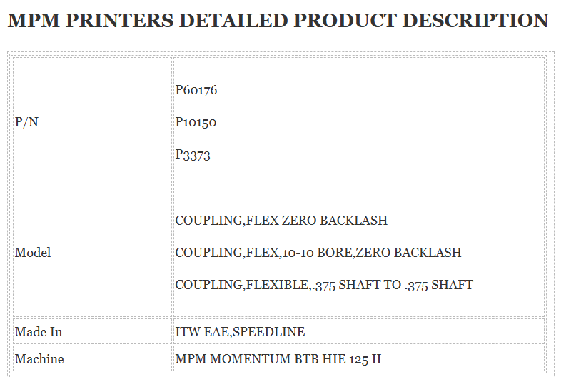 Mpm Printer P60176 COUPLING