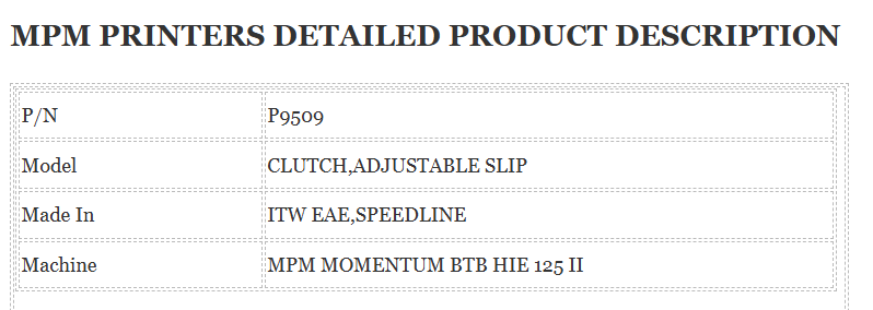 MPM Printer P9509 Clutch