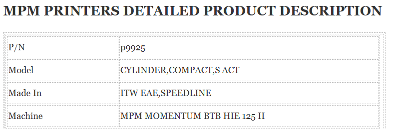 mpm printer p9925 cylinder