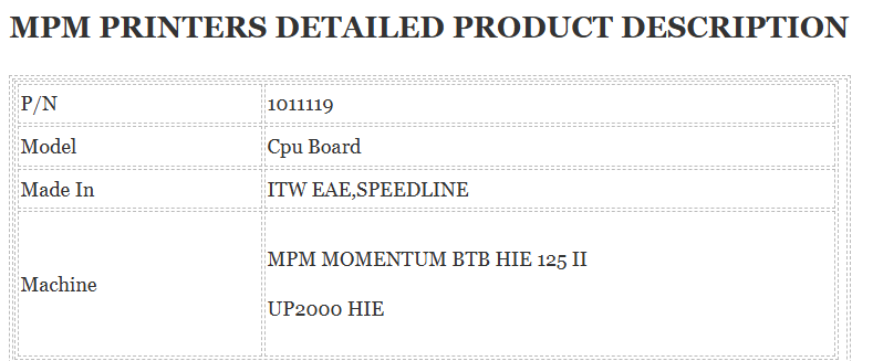 MPM Printer cpu board 1011119